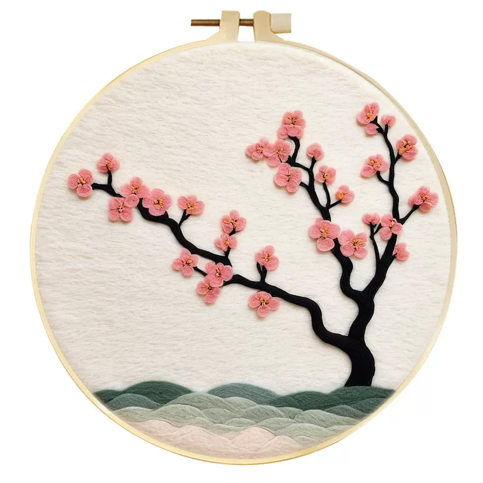 针毡入门羊毛毡绘画手工布艺刺绣材料包套件立体创意梅花古毛毡画