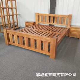 复古老榆木大床民宿酒店做旧风实木单双人实木床加厚简易卧室大床