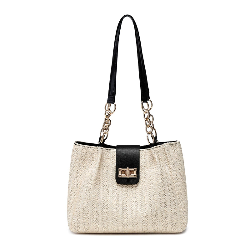 Woven straw shoulder bag, small design handheld purse