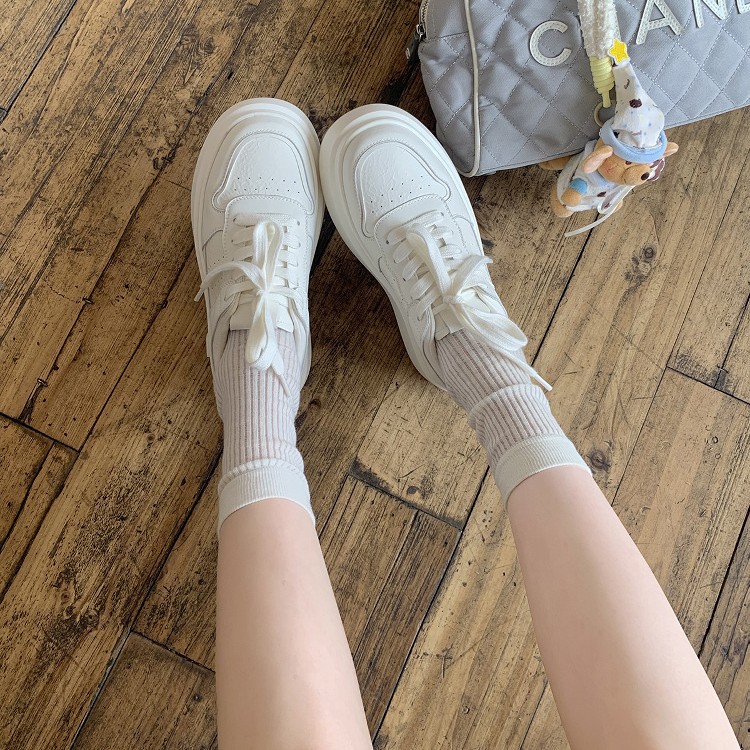 Piero de vaca ~ la misma altura de 8,5 cm de la grapa de la madre, agrietamiento universal, zapatos casuales cómodos de suela gruesa, zapatos blancos para mujeres