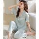 2024 Pajamas Women's Summer Thin Ice Silk Short-sleeved Trousers Imitation Silk plus size Mom Loose suit Home Clothes