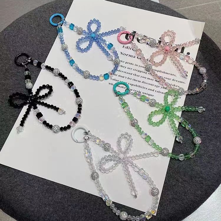 Estilo ins de alta calidad, gota de cristal japonés y coreano, diamantes de imitación, colgante con cuentas, funda para teléfono móvil, cordón, colgante de llave, pulsera de todo fósforo