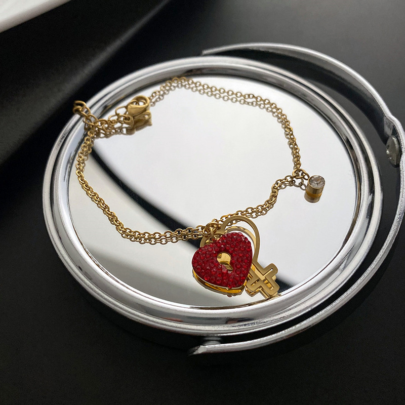 Yuxi Titanium Steel Non-Fading Double-Layer Heart Bracelet for Women Summer Ins Niche Design Forest Style Bestie Bracelet Simple