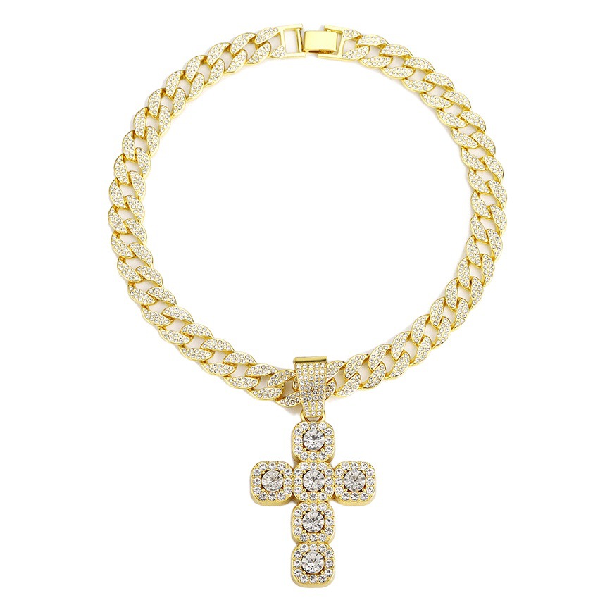 Collar con Colgante de Cruz de Diamantes de Imitación Estilo Rock Candy para Hombre, Accesorios de Moda, Collar Moderno, Cadena Cubana Hip-Hop de Nicho
