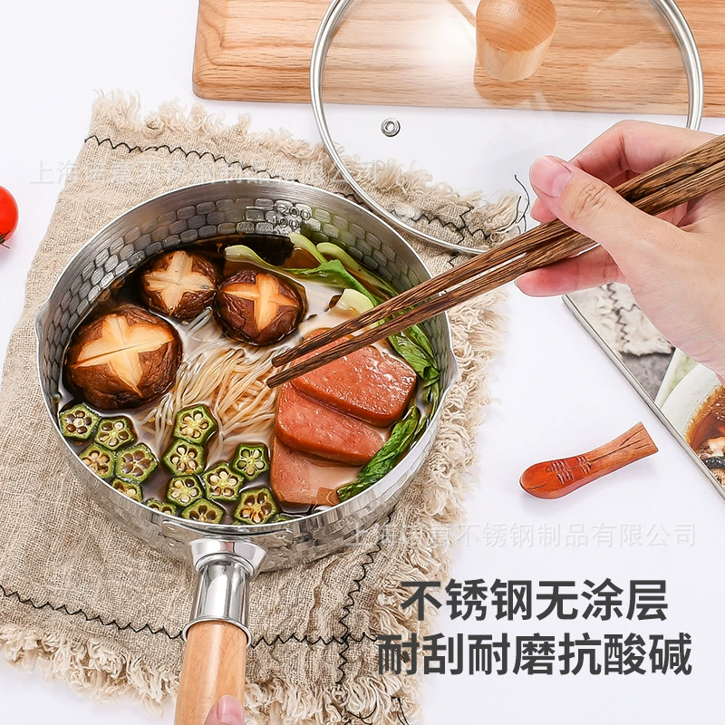 Кастрюля из нержавеющей стали Xueping безпригарная японского стиля с деревянной ручкой, многофункциональная кастрюля для супов, толстая миска для лапши быстрого приготовления, кухонный прибор