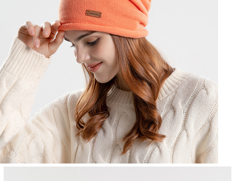 9941 Autunno e inverno pelo sottile lavorato a maglia piccola etichetta tinta unita versatile cappello al chiaro di luna fascia grande da donna Baotou_voghion.com