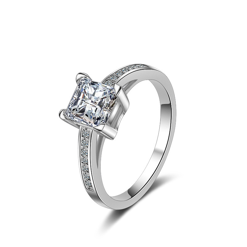 European and American Simple Four-claw Square Diamond-encrusted Zircon Princess Ring Cross-border Ring Bracelet Ring European and American Simple Four-claw Square Diamond-encrusted Zircon Princess Ring Cross-border Ring Bracelet Ring