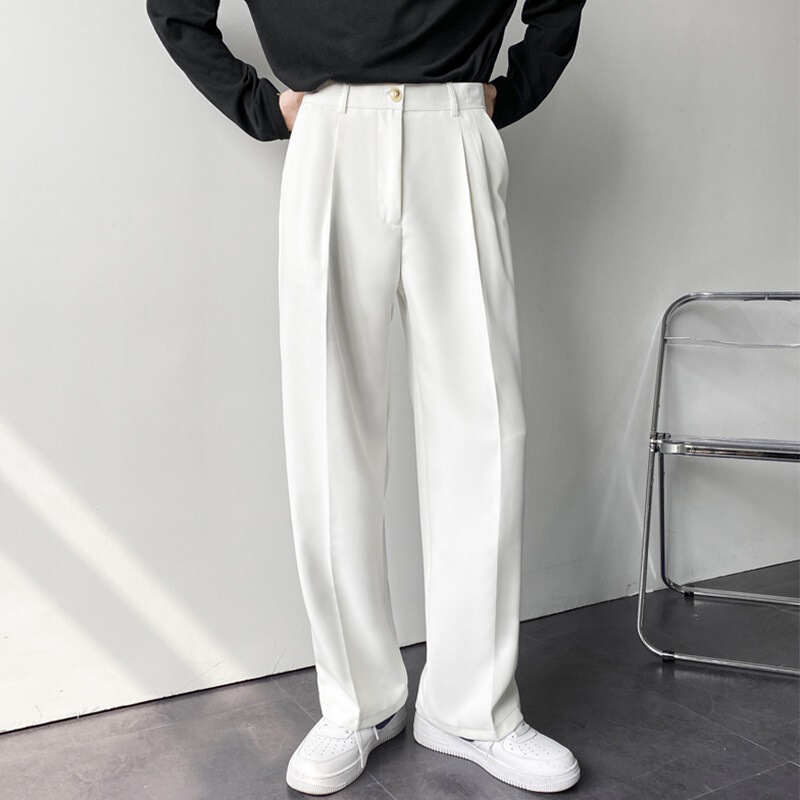 Hong Kong Style Ins Western-style Pants Men's Autumn Loose Straight-leg Wide-leg Drop-off Casual Pants Non-ironing White Suit Pants Hong Kong Style Ins Western-style Pants Men's Autumn Loose Straight-leg Wide-leg Drop-off Casual Pants Non-ironing White Suit Pants