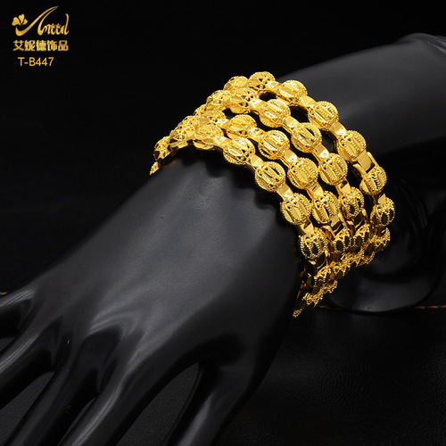 Bestselling 24K Gold Plated Openwork Bangle Bracelet, Ethiopian Women's Sand Gold Bracelet, Wholesale Jewelry