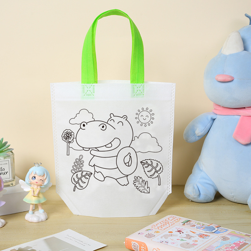 Niños hechos a mano DIY pintando bolsas de graffiti personalizadas regalo de jardín de infantes dibujos animados no tejidos pintura relleno bolsas de mano