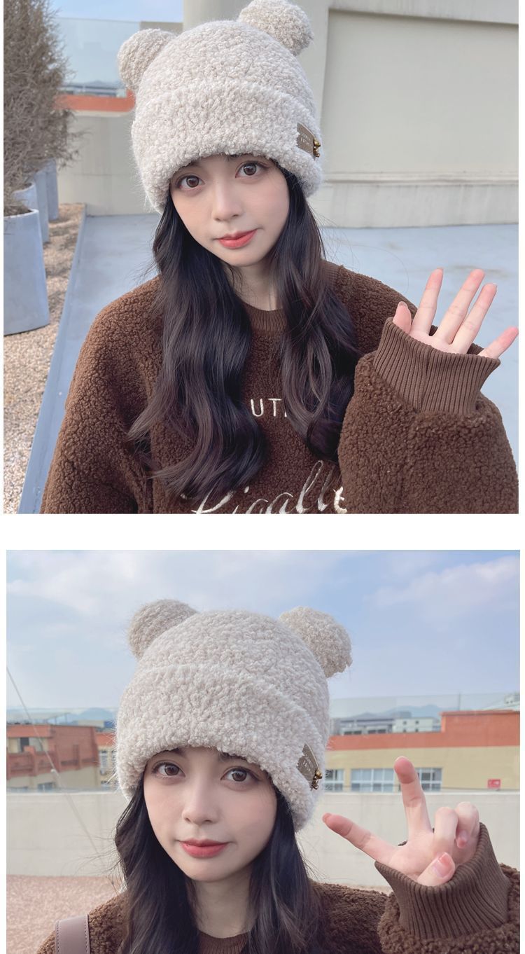 Berretto in maglia da donna con orecchie da orso peluche caldo_voghion.com