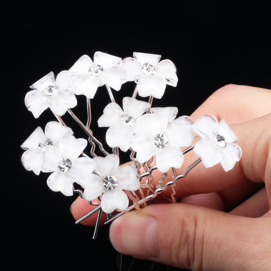 Épingle à cheveux de mariage en u avec strass perles et fleurs_voghion.com