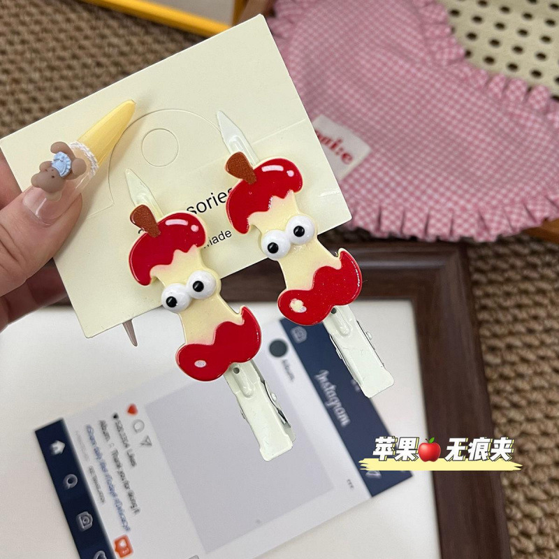 趣味可爱立体红苹果发夹搞怪表情包头ins发卡创意刘海侧边无痕夹|undefined