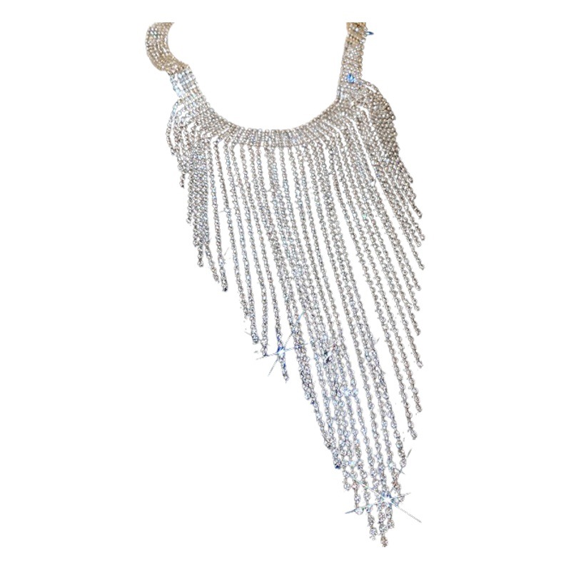 La industria pesada exagerada diamante incrustado largo borla collar de moda de lujo de alto grado Cadena de clavícula collar de diseño europeo y americano para las mujeres