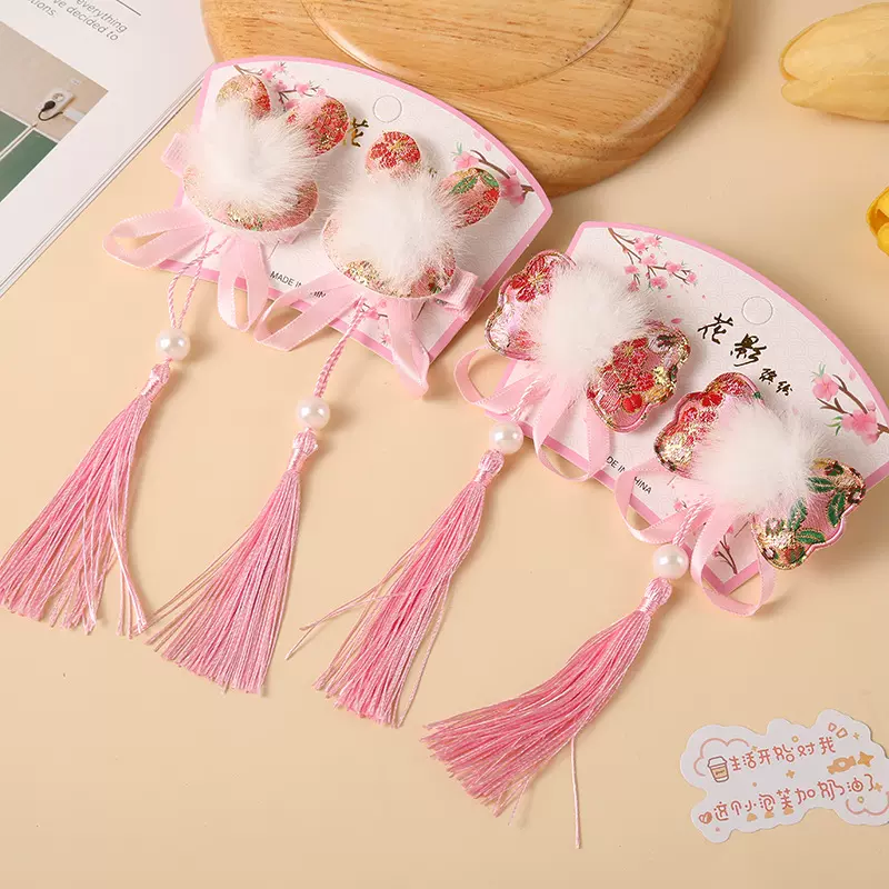 汉服新年儿童发夹古风节日喜庆小女孩发卡中国风公主流苏对夹头饰
