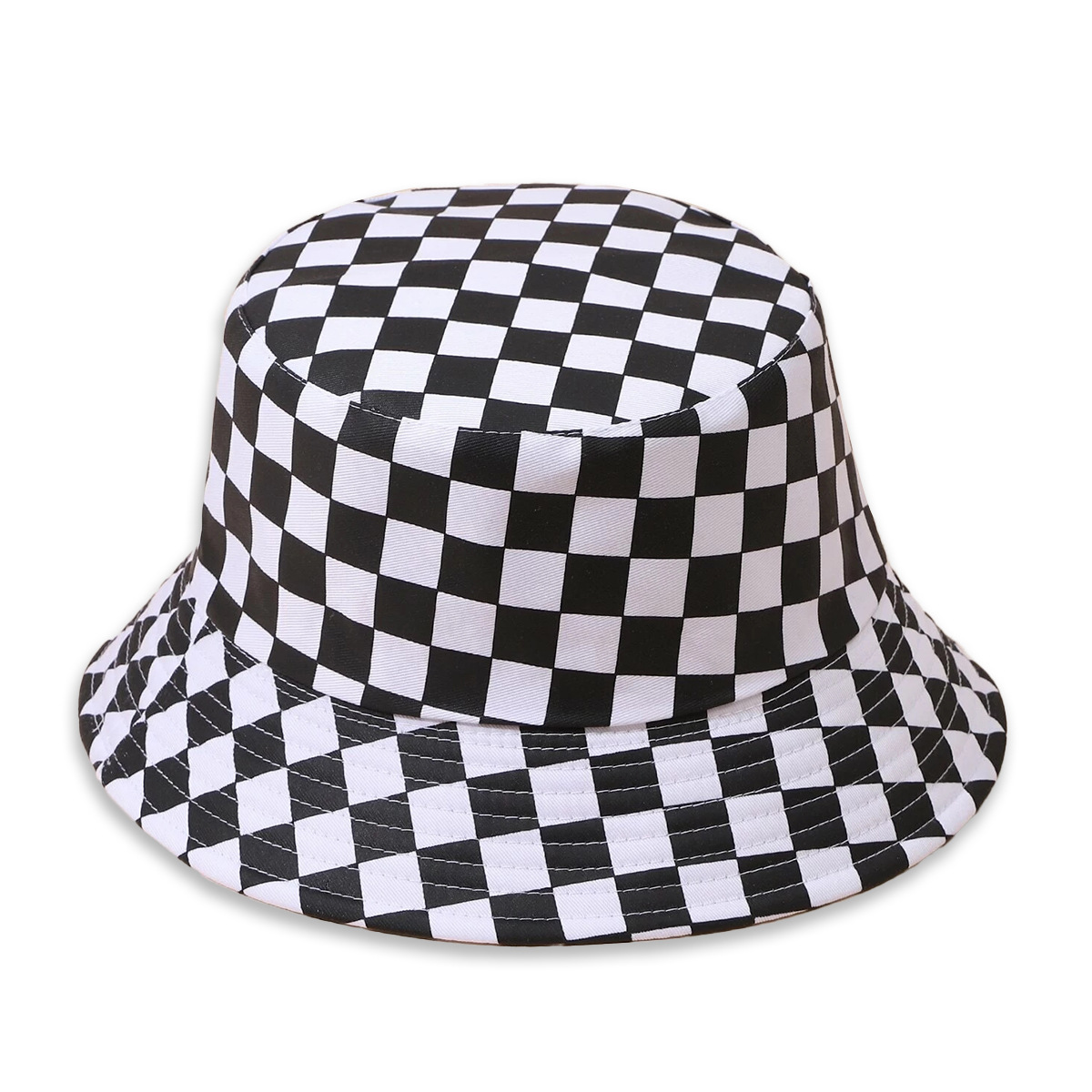 Korean Style Fashionable Black And White Plaid Hat Women's Wide Brim Face Slimming Sun-proof Basin Hat Hip Hop Japanese Fashionable Bucket Hat Men display picture 6