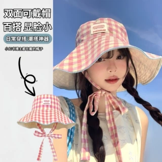 春夏季新款双面可戴遮阳渔夫帽女百搭大帽檐户外防紫外线防晒帽子