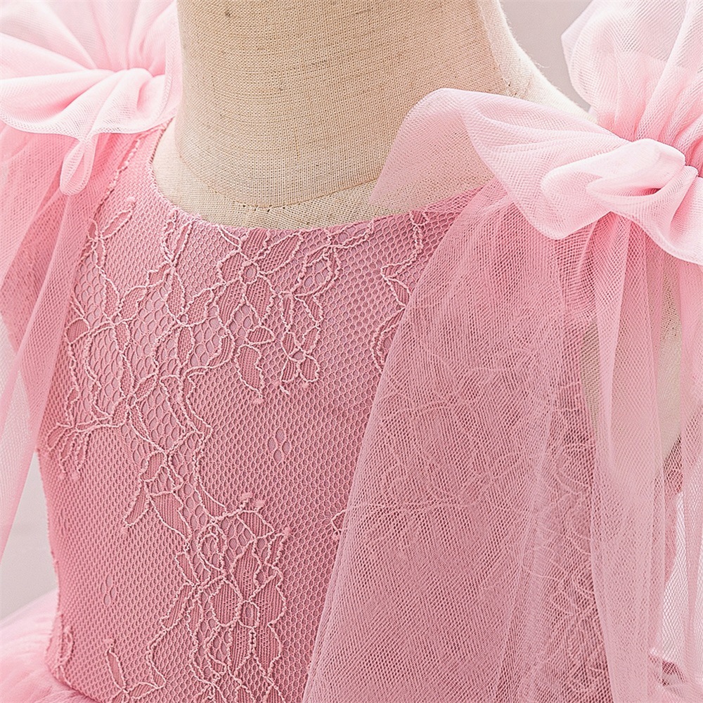 Vestido de niñas vestido de noche vestido de cola niño aniversario de manga de malla princesa vestido de pastel