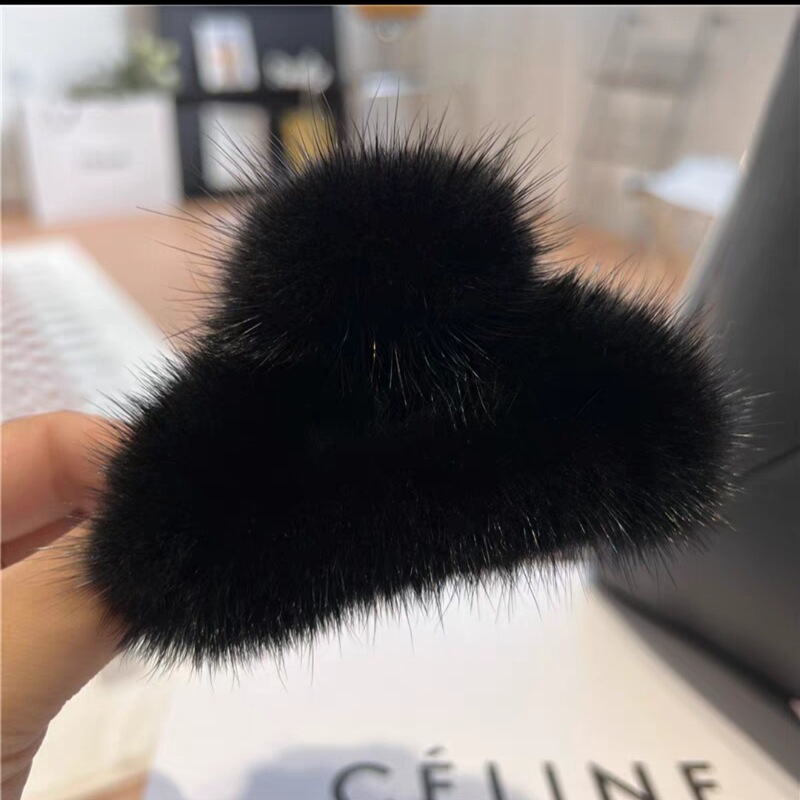 ミンクヘアグリッパー韓国のかわいいぬいぐるみヘアピン気質毛皮グリッパーバックヘッドクリップサメクリップ女性卸売|undefined