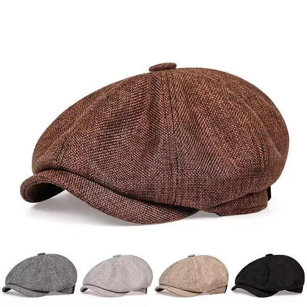 Cross-border solid color linen newsboy cap for men, classic retro beret, versatile British style forward cap