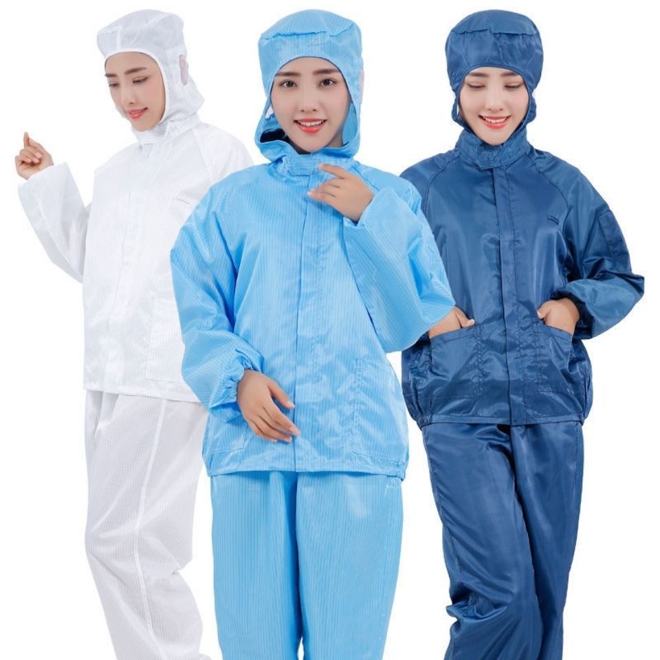 防护服静电连帽食品服无尘工作服套装蓝色分体连帽服洁净车间