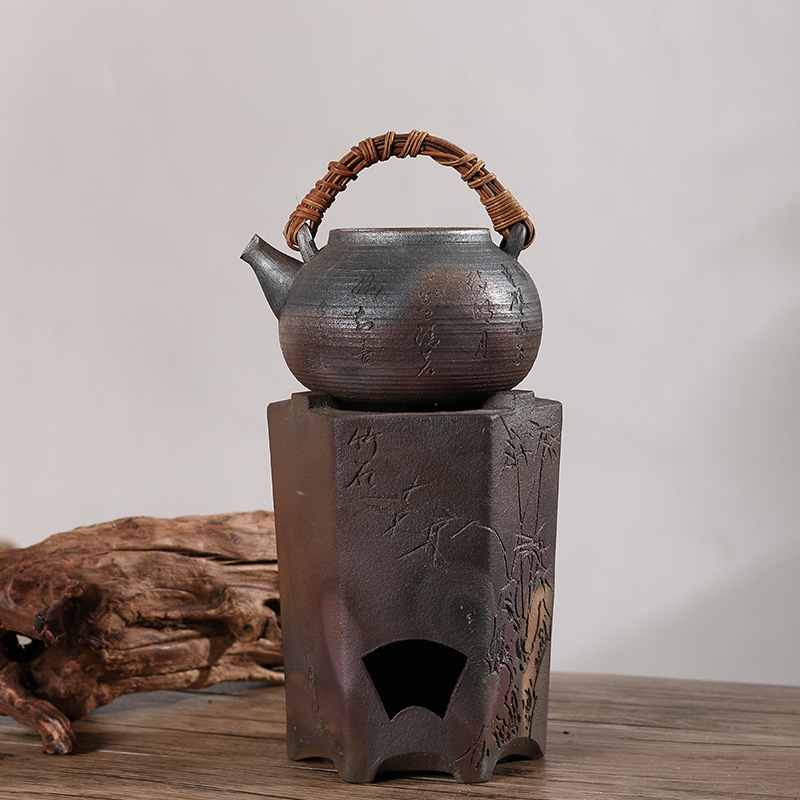 [Tao Chao Wen Chuang] Chaozhou firewood burning purple gold pottery boiling water tea set lettering rattan beam lifting sand clay pot boiling water boiling