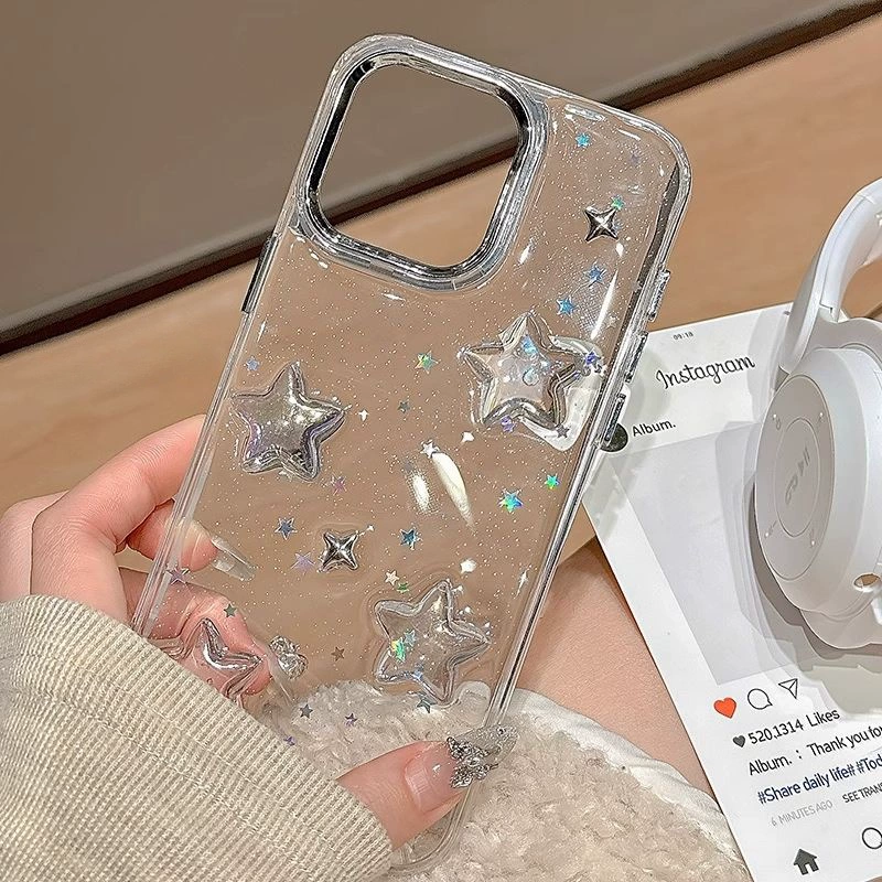 Чехол для Apple iPhone 17 совместимый, лазерный «звёзды», прозрачный дизайн, защита камеры