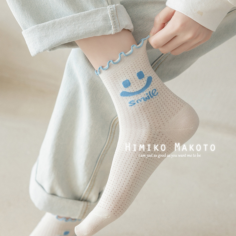 [1 piece on behalf of hair] ins summer thin mesh tube Japanese lace cute Lolita Smiley JK socks women's Cotton