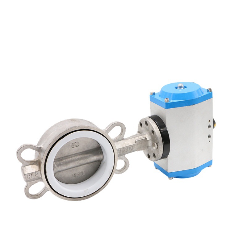 不锈钢气动蝶阀 D671F-16P气动四氟不锈钢蝶阀DN50 65 80 100 150