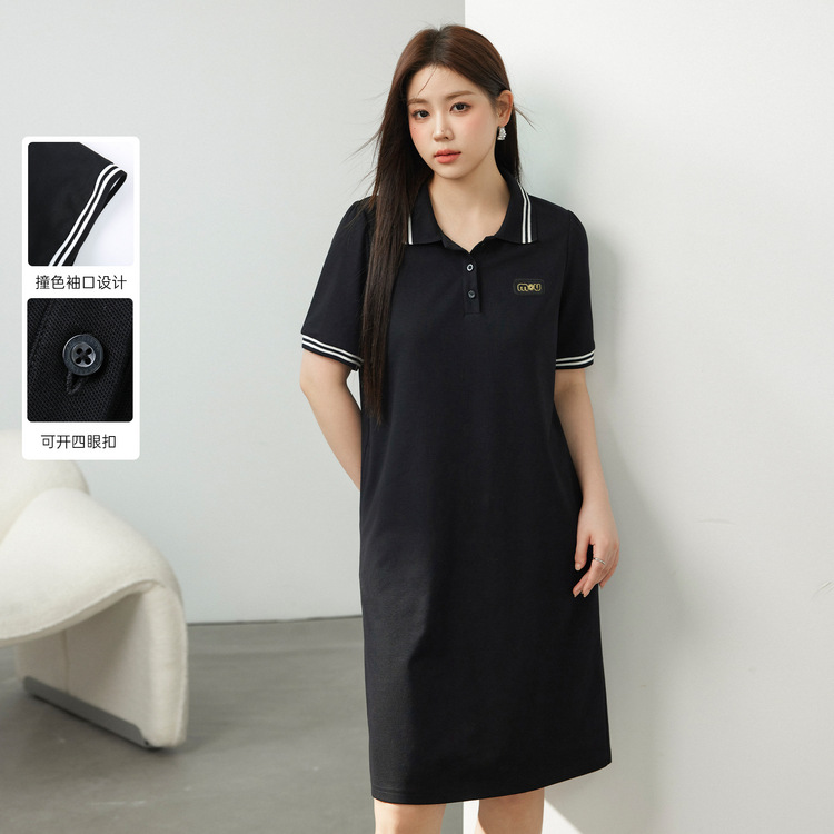 Fiber Show Large Size Women's Korean Style Fashionable Contrasting Lapel Loose Slim Dress Fat mm2024 Summer New Style