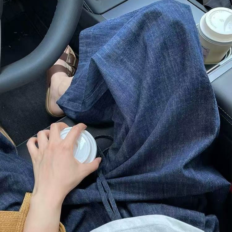 CHAO class recommend! dark blue Comfortable Cotton and Linen Jeans Women's 2025 New Arrival Lazy All-Match Wide-Leg Granny Pants