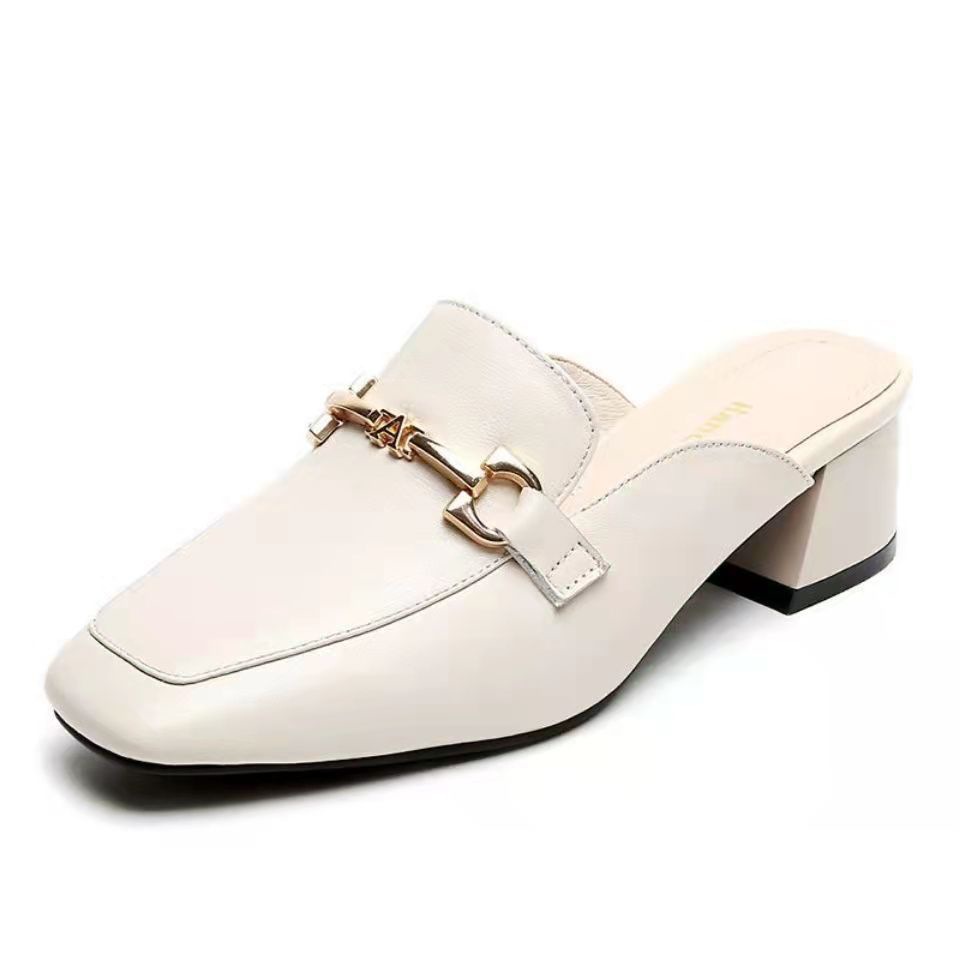 Semi pantuflas Baotou para mujer para llevar 2022 verano nuevo estilo sandalias y pantuflas de tacón grueso zapatos Muller tacón medio cabeza cuadrada zapatos retro individuales