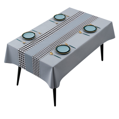 Benzhiya gray houndstooth PVC tablecloth wholesale high-end sense ins style coffee table cloth yarn fabric tablecloth cross-border