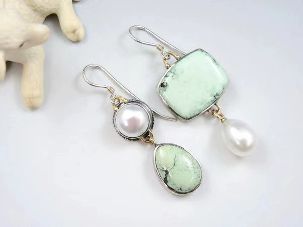 Agate asymmetrical earrings handmade jade from pearl