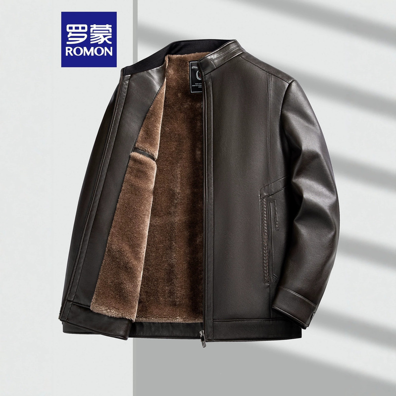 【Fleece-Lined Leather Jacket】Romon Black Leather Jacket for Men, Winter Business Casual Comfortable and Warm Leather Jacket Coat MF 【Fleece-Lined Leather Jacket】Romon Black Leather Jacket for Men, Winter Business Casual Comfortable and Warm Leather Jacket Coat MF