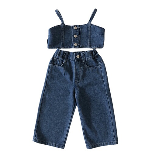 Ladies' Tank Top Set  Summer New Arrival Korean Style Baby Washable Soft Denim Two-Piece Set Cross-Border Wholesale