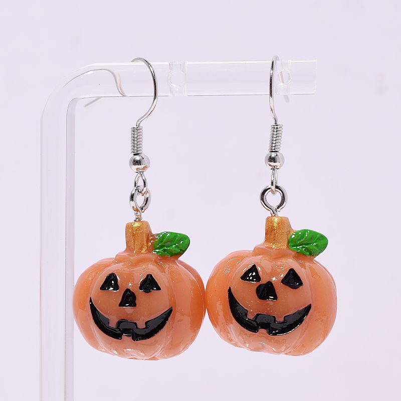 欧米の国境を越えて人気のあるハロウィーンの新型アニメかわいい立体樹脂ペンダントカボチャのイヤリング女|undefined