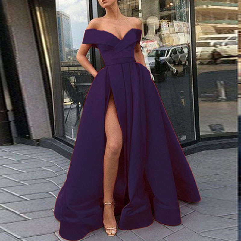 Comercio exterior de Europa y América Amazon AliExpress deseo vestido noche las mujeres sexy V-cuello tarjeta hombro simple satén personalizable