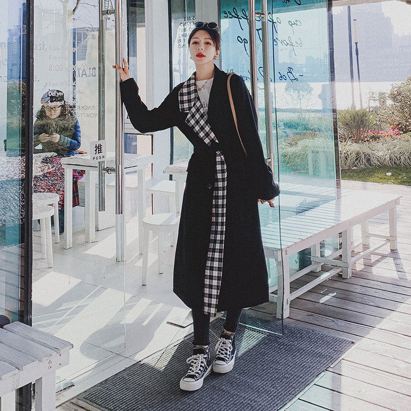 Plaid Stitching Trench Coat Image 2