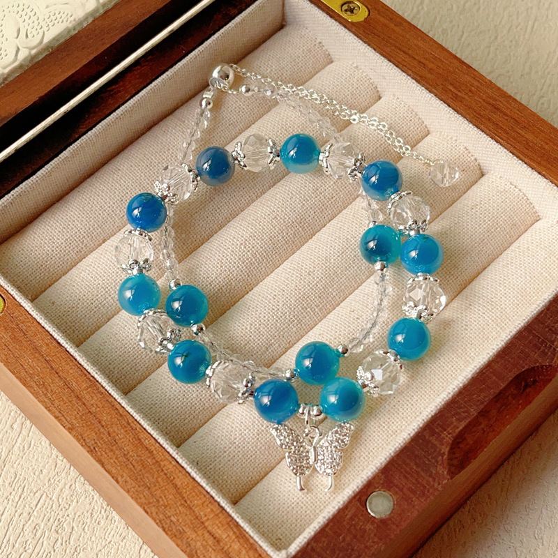 New Blue Sugar Heart Agate Bracelet Female Small Fresh Fashion Original Women's Bracelet Set Decorations Gift Wholesale