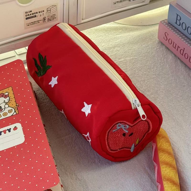 レッドアップルスターペンバッグシンプルな女の子かわいい化粧品バッグ学生大容量文具収納鉛筆バッグ卸売|undefined