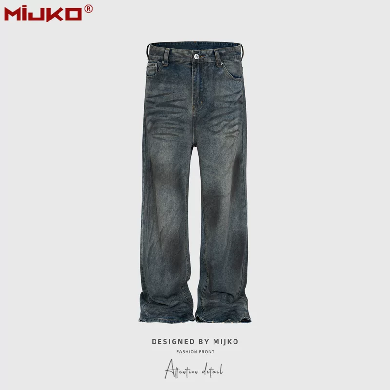 Mijko мужские женщины стирка стирка стирки старый дед Pants мужской тот же бастард высокий стиль улицы грызть синие джинсы