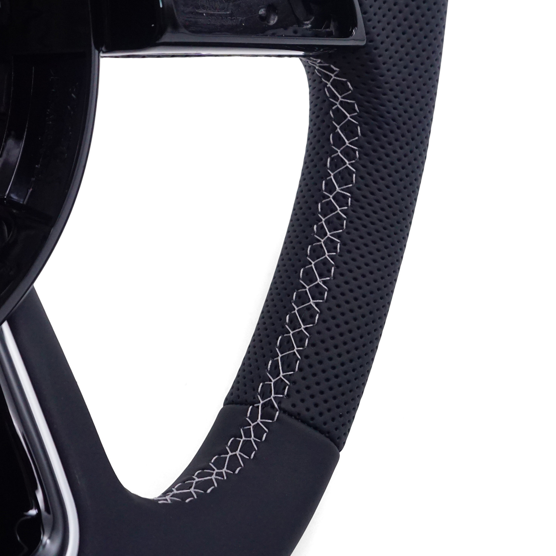 Suitable for Audi A4B9 S Standard Semi-Perforated White Line Black Leather Steering Wheel with Standard Logo, Sport Flat-Bottomed Steering Wheel