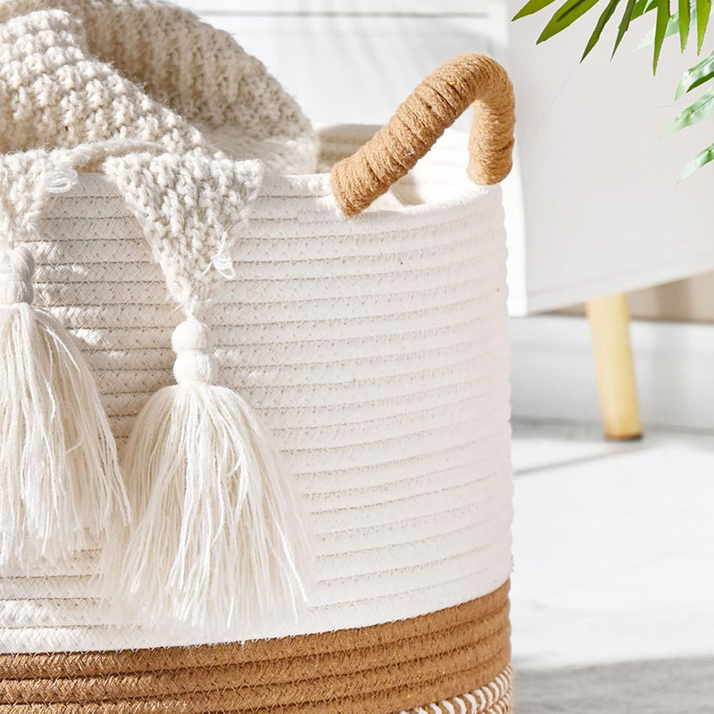 Amazon venta caliente cuerda de algodón canasta de ropa sucia canasta de lavandería de gran capacidad para el hogar japonés canasta de almacenamiento canasta de almacenamiento de juguetes para bebés
