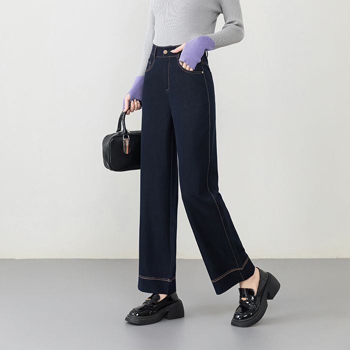 Jinbukang Laisel Tencel Denim Blue Jeans Designer High Waist Slim Narrow Wide Leg Pants Black