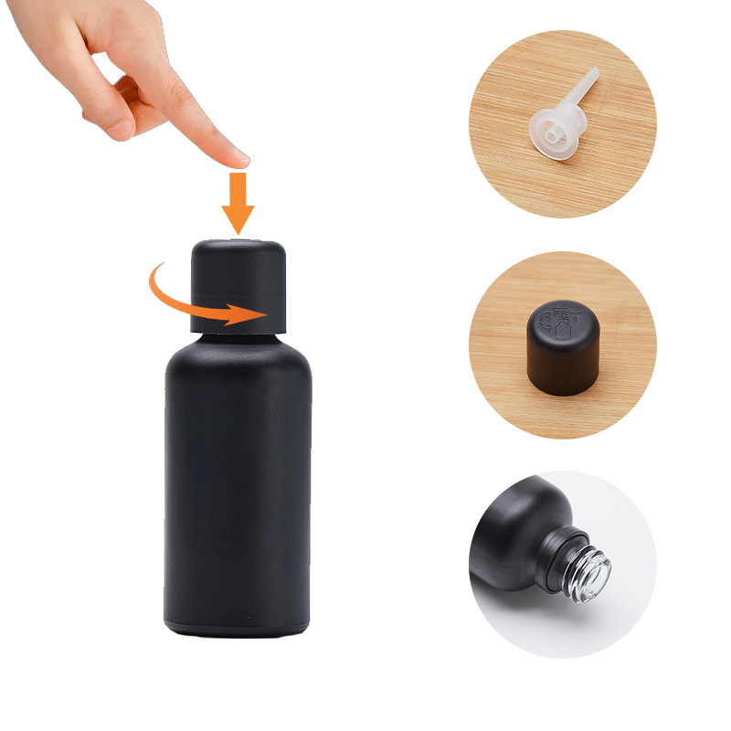 スポット30mlエッセンシャルオイルボトル黒色ガラス防犯圧旋キャップ化粧品サンプル分注ガラス瓶原液ボトル|undefined
