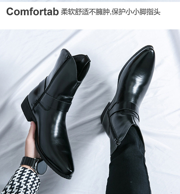 Giày bốt Martin nam cổ cao mũi nhọn kiểu Anh, khóa kéo bên, gót thấp 1–3 cm — 92342 màu đen, 92342màu nâu chi tiết 7