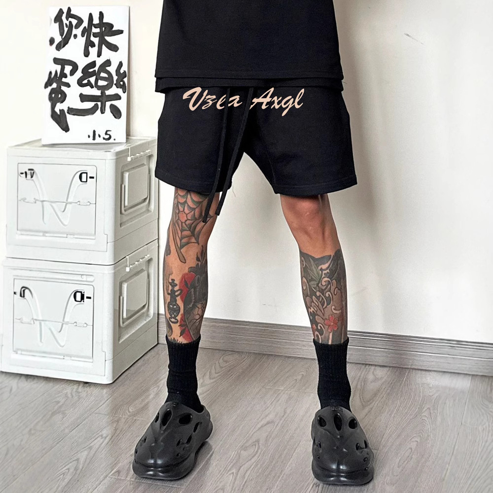 Todo-fósforo casual americano calle retro tendencia casual pantalones de cinco puntos para hombres pantalones cortos de pierna ancha pesados sueltos de verano para hombres