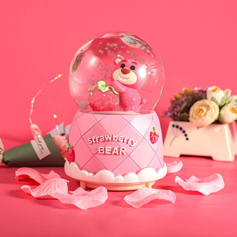 Fantasía bola de cristal dibujos animados fresa oso caja de música luminosa juguete de los niños niñas Regalo de Cumpleaños de vacaciones