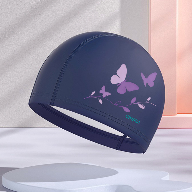 Gorros de natación de PU para hombres y mujeres adultos, personalizables con logotipo, alta elasticidad, cómodos para cabello largo, no aprietan la cabeza, adecuados para estudiantes y niños mayores, gorros de natación impermeables.